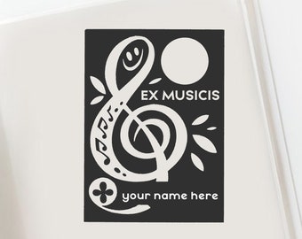 Treble Clef Custom Bookplate, Treble Clef  Custom  Ex Libris Stamp, Musician Custom Gift, Customizable Bookplate  -1614200420-
