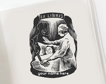 Doctor vs Death Ex Libris Gift Stamp, Personal Library Stamp, Custom Bookplate, Death Custom Book Stamp  -1907100420-