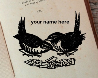 Little Birds Vintage Custom Ex Libris Stamp, Custom Book Stamp -1834180718-