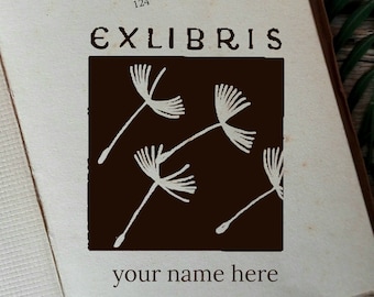 Custom Bookplate Stamp, Custom Dandelion Ex Libris Stamp, Personalized Ex LIbis Ink Stamp, Christmas Gift Idea  -1110150517-