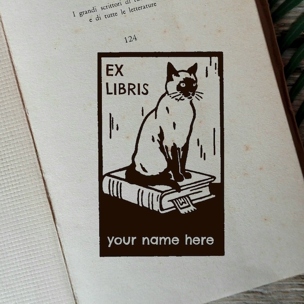 Sello Ex Libris personalizado, ex libris de gato Timbro personalizzabile, Timbro in gomma personalizzabile -1443120517-