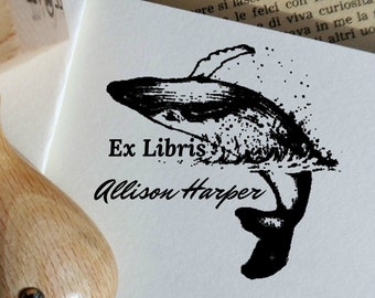 Custom Ex Libris Stamp, Custom Whale Ex Libris, Personalizable Bookplate Rubber Stamp, Booklovers Gift Idea -2257021117-