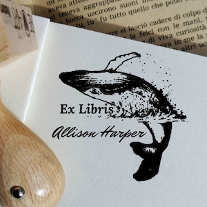 Custom Ex Libris Stamp, Custom Whale Ex Libris, Personalizable Bookplate Rubber Stamp, Booklovers Gift Idea -2257021117-