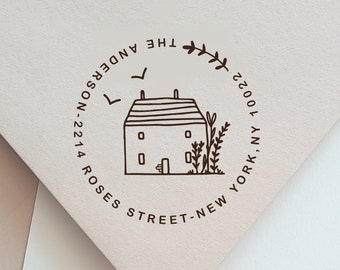 Family Return Address Stamp Custom House Illustration Return Address New House Gift  Stationary Stamp Family Address StampGift   -090525-