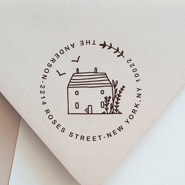 Family Return Address Stamp Custom House Illustration Return Address New House Gift  Stationary Stamp Family Address StampGift   -090525-