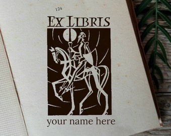 Custom Bookplate Stamp,  "Don Chisciotte" Ex Libris Custom Stamp, Personalizable Vintage Bookplate, Customizable Rubber Stamp  -0817080817-