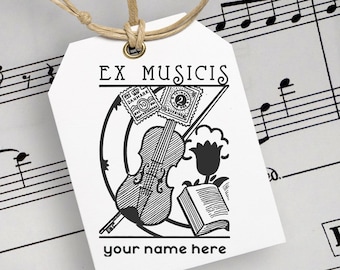 Violin Ex Libris, Custom Bookplate, Music Sheet Custom Stamp, Ex Libris Stamp, Musician Custom Gift, Customizable Bookplate  -2041240420-