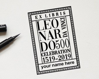 Leonardo Da Vinci 500th Anniversary Custom Ex Libris, Francobollo Biblioteca Personalizzabile, Targa Personalizzata -1250200819-