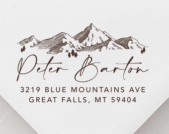 Return Address Stamp Mountains Illustration Return Address Stamp Housewarming Gift Stamp Mountain Wedding Stamp New House Gift  -134324-