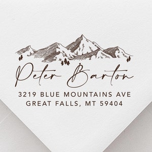 Return Address Stamp Mountains Illustration Return Address Stamp Housewarming Gift Stamp Mountain Wedding Stamp New House Gift  -134324-