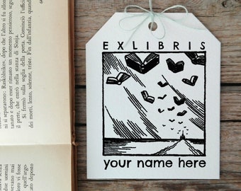 Flaing Books Exlibris Stamp, Vintage Custom Ex Libris, Booklovers Gift Idea, Customizable Bookplate, Sellos Personalizado -1349271117-
