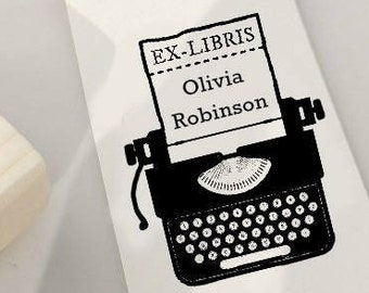 Custom Ex Libris Stamp, Custom Typewriter  Stamp, Customizable Bookplate Stamp, Booklovers Custom Stamp Gift Idea  -1013050417-