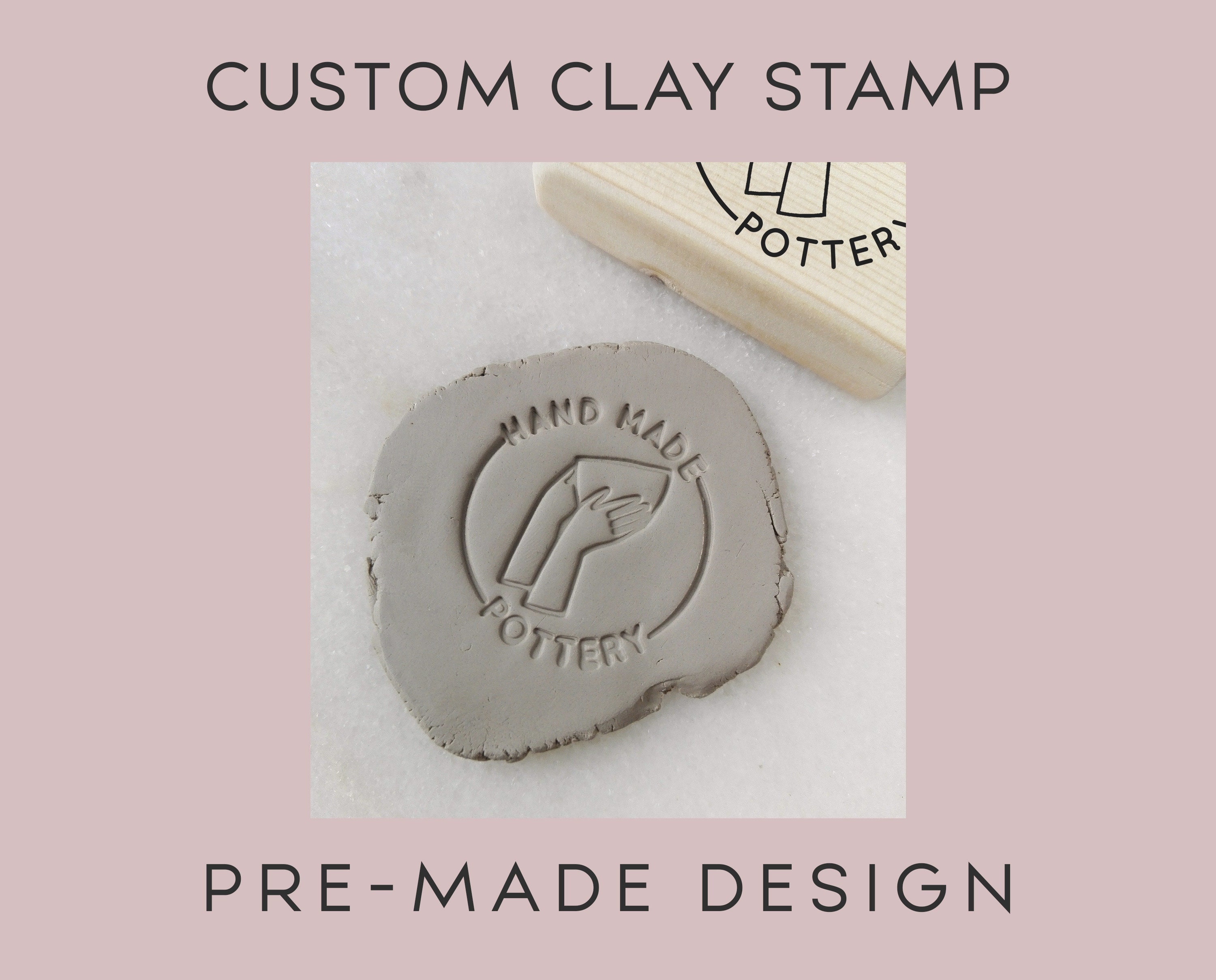 Custom CLAY Stamp With WREATH and TEXT Custom Pottery Stamp 