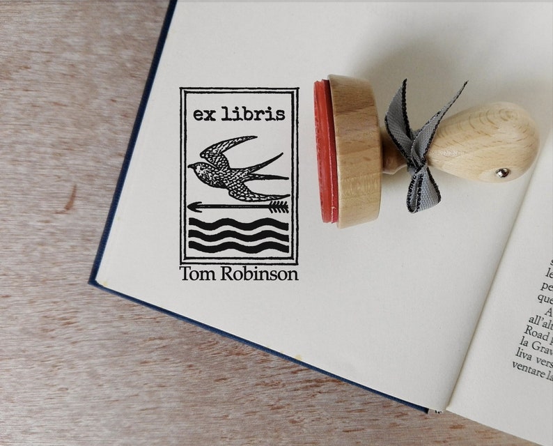 Stempel -2217150318- Book Custom Stamp Timbro Booklovers Gift Idea Library Custom Stamp Bird Custom Ex Libris Custom Rubber Stamp