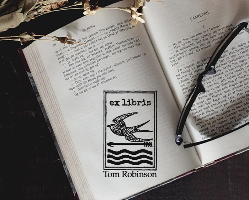 Stempel -2217150318- Book Custom Stamp Timbro Booklovers Gift Idea Library Custom Stamp Bird Custom Ex Libris Custom Rubber Stamp