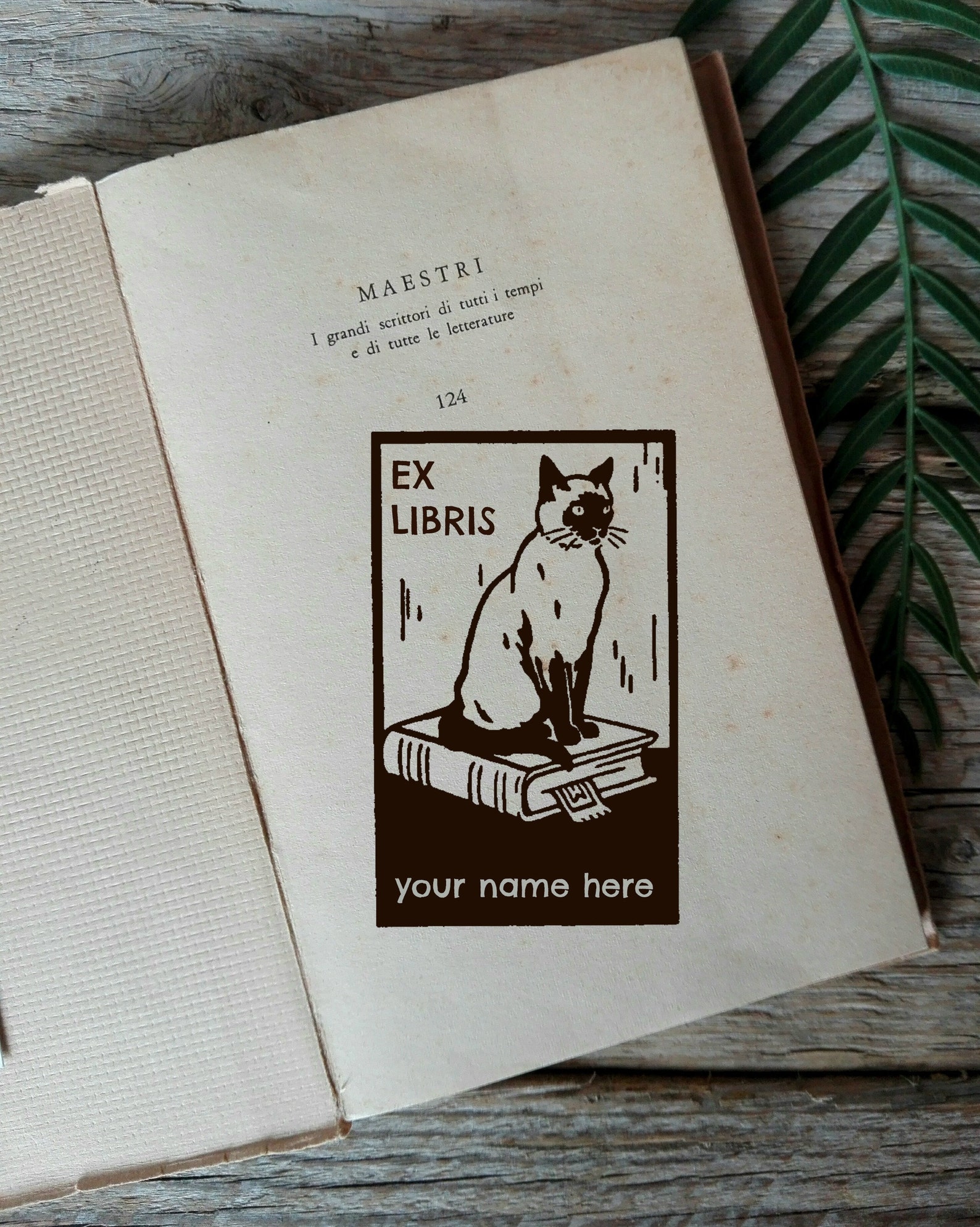 Custom Ex Libris Stamp Personalizable Cat Bookplate Stamp Etsy