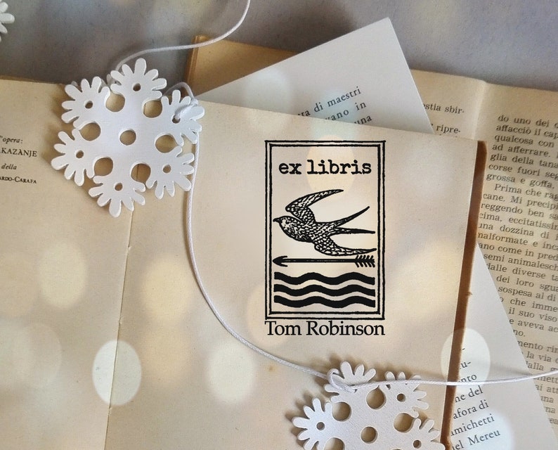 Stempel -2217150318- Book Custom Stamp Timbro Booklovers Gift Idea Library Custom Stamp Bird Custom Ex Libris Custom Rubber Stamp