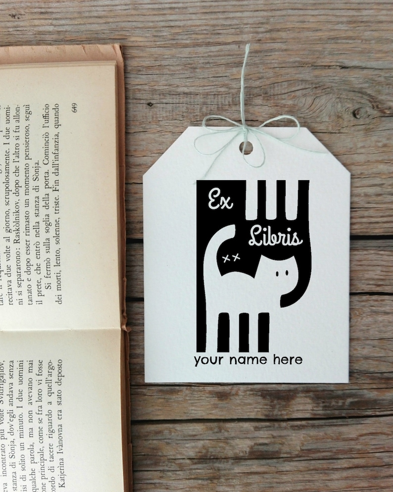 Custom Ex Libris Stamp, Custom Cats Ex Libris Stamp, Customizable Bookplate Stamp, Booklovers Gift Idea 2135040417 image 1