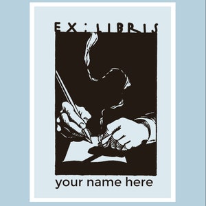 Writing Hands Customizable Ex Libris Stamp, Personalizble Vintage Bookplate Stamp 1026180618 image 2