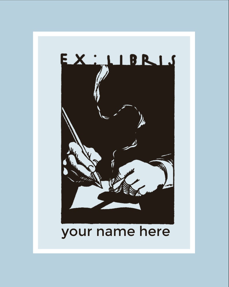 Writing Hands Customizable Ex Libris Stamp, Personalizble Vintage Bookplate Stamp 1026180618 image 2