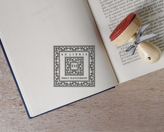 Square Baroque Ex Libris Gift Stamp Personal Library Stamp Botanical Gif  for Her Book Stamp Timbro Stempel Sellos 1845291119 