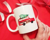Christmas Vacation Minivan Christmas Tree Watercolor illustration Vintage Movie Funny Coffee Mug Drink Cup Gift Present 11oz