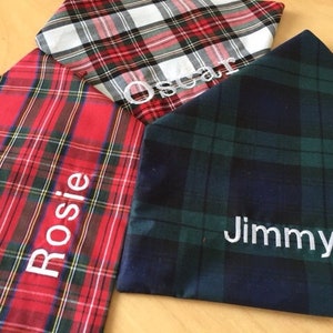 New! Personalised Handmade Tartan Bandanas, 100% Cotton, Royal Stewart Dress Stewart and Black Watch All sizes Free P& P