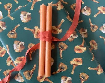 Chanterelle mushroom gift wrap set, luxury forest Christmas wrapping paper, fungi cottage core recyclable gift wrapping