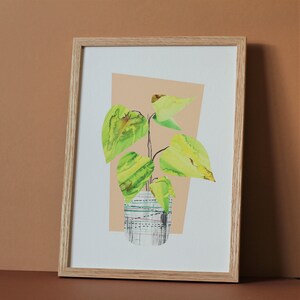 Tropical house plant print, begonia botanical collage art in mid mod style. image 3