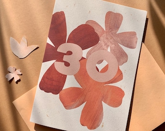 30th Birthday Card, Cute modern floral illustration, eco friendly and sustainably made