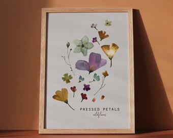Wildflower watercolour petals wall art print, country flower market