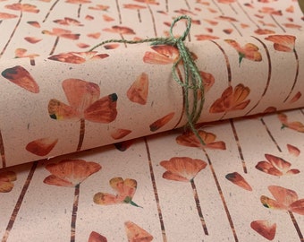 Joyful blooms, fall flowers print wrapping paper, giftwrap for Autumn presents.