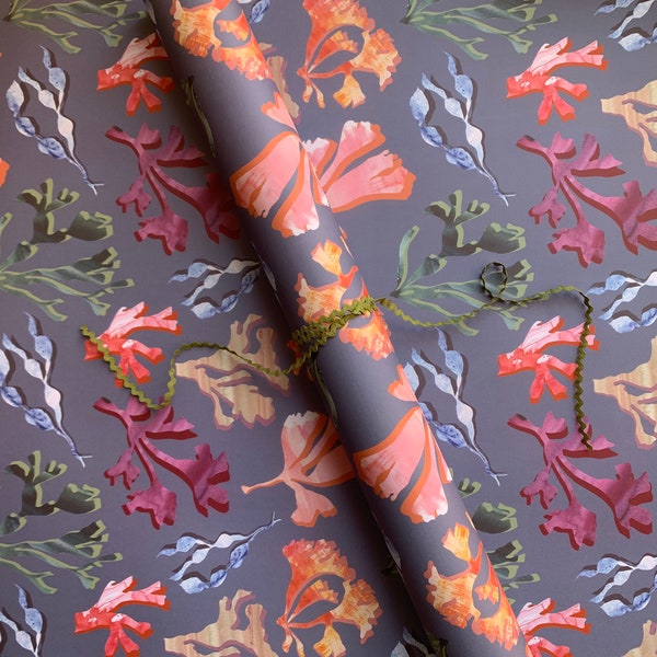 Sea coral wrapping paper, sea botanicals giftwrap for ocean lovers.