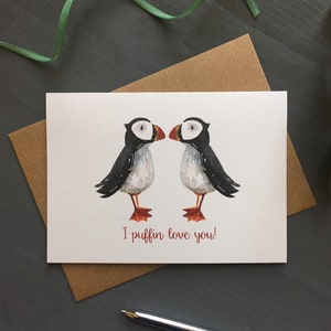 puffin valentine card puffins love blue planet 2 valentines romantic card card for girlfriend card for wife love birds zdjęcie 2