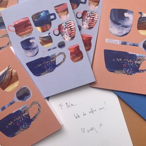 6er Set Kaffeetasse Notizkarten mit Umschlägen, NotizzettelSet, Vintage Keramik Karten, Briefpapier Geschenk Set, Briefpapier Karten