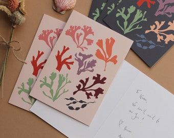 Set of 6 sea botanical notecards with envelopes, stationery gift set, matisse cutouts, stocking filler, correspondence cards