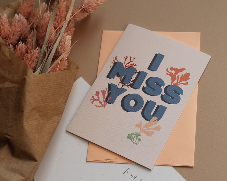 I miss you card, thinking of you, just because card, quarantine card, lockdown letters, missing you, long distance relationship image 1
