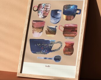 Coffee Lovers Art Print with Scandi style coffee cups