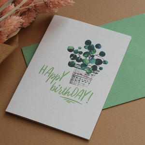 House Plant birthday card for gardener or plant lady, eco friendly green birthday card, pilea pepperomides