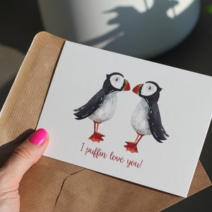Romantic Puffin Christmas Card