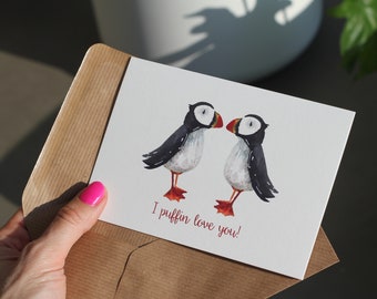 Romantic Puffin Christmas Card