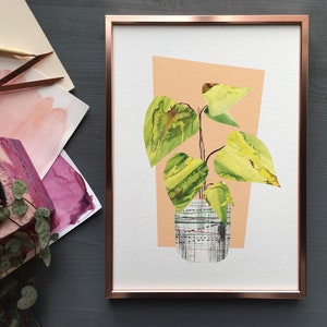 Tropical house plant print, begonia botanical collage art in mid mod style. image 4