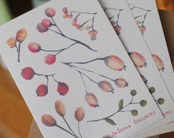 Set of 6 cottagecore notecards with envelopes, fall notelet set, botanical berries stationery gift set,