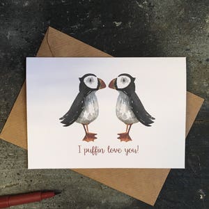 puffin valentine card puffins love blue planet 2 valentines romantic card card for girlfriend card for wife love birds zdjęcie 3