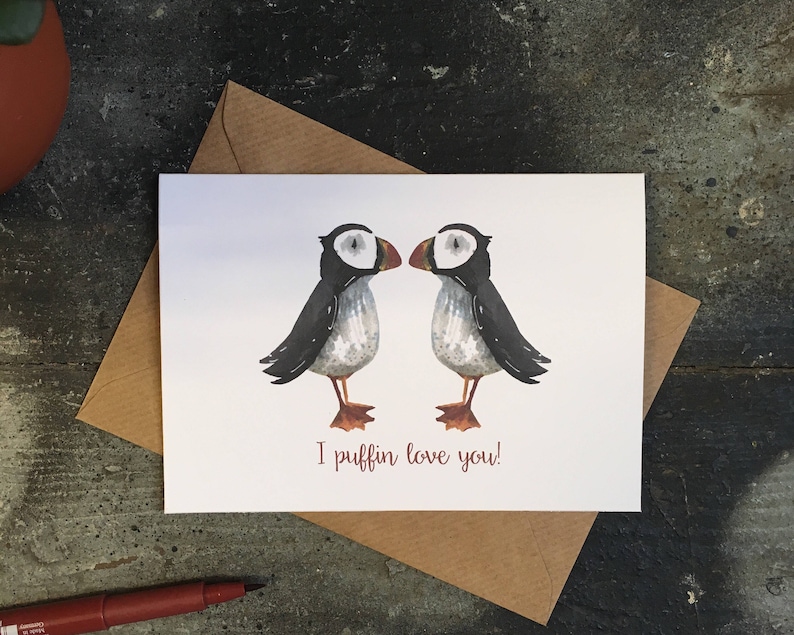 puffin valentine card puffins love blue planet 2 valentines romantic card card for girlfriend card for wife love birds zdjęcie 3