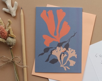 Matisse inspired card, Minimal abstract card, Cutouts correspondence card, just because card