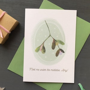 Carte personnalisée de Noël romantique de luxe de gui pour la femme, la petite amie, le mari, le petit ami ou le partenaire.