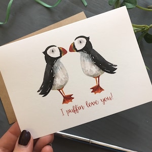 puffin valentine card puffins love blue planet 2 valentines romantic card card for girlfriend card for wife love birds zdjęcie 1