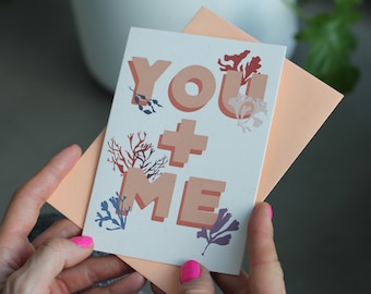 You and Me romantic card, wedding anniversary card, friendship greeting card