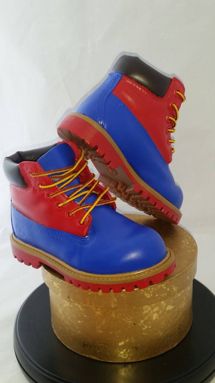 red and blue timbs